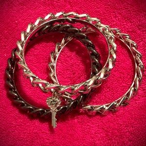 RARE Vintage Betsey Johnson Chain Silver Black Dangle Charm Bracelets - Set of 3